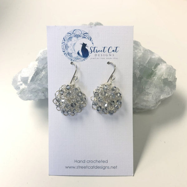 Crocheted Earrings - Silver & Swarovski Crystals