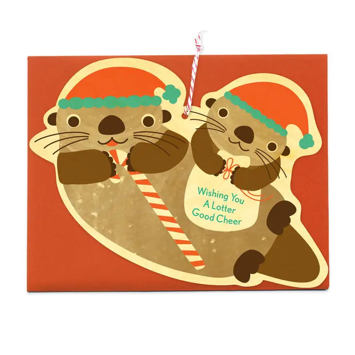 Santa Otters Wood Ornament Holiday Card