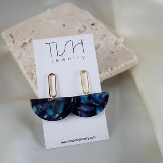 Esme - Navy Half Circle Acetate Earrings