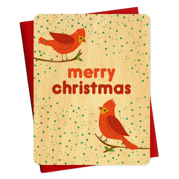 Cardinal Christmas Wood Holiday Card