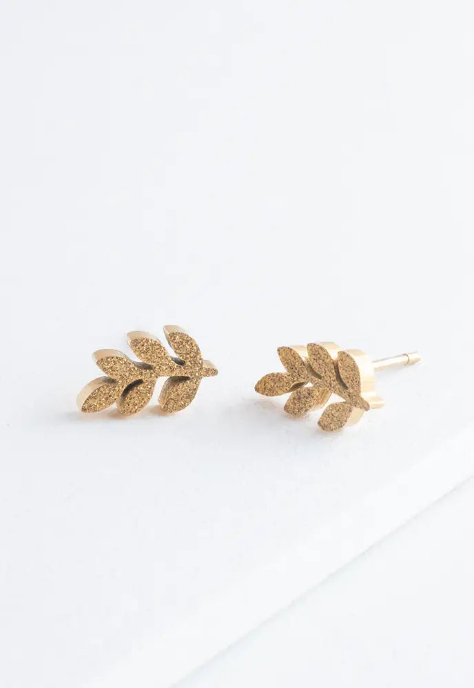 Rowen Leaf Studs - Gold or Silver or Frosted