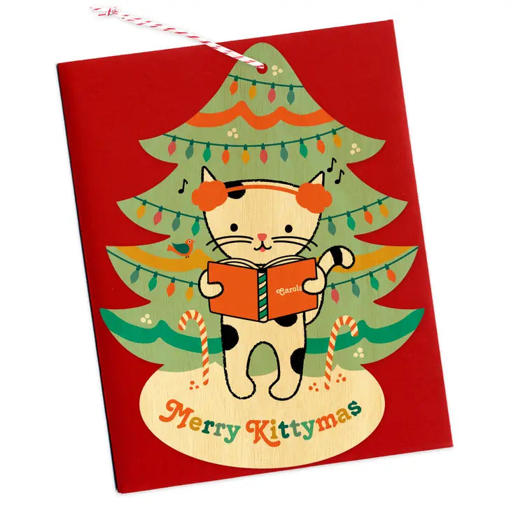 Kitty Carols Wood Ornament Holiday Card