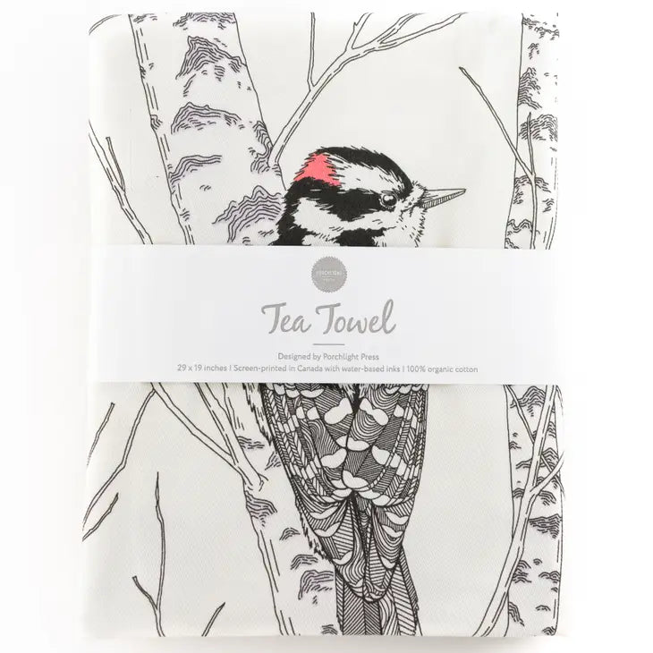 Downy Woodpecker Tea Towel
