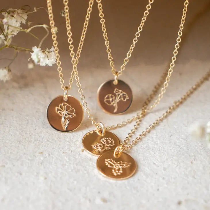 Birth Flower Round Disc Necklace Vancouver, BC, Canada – Giving
