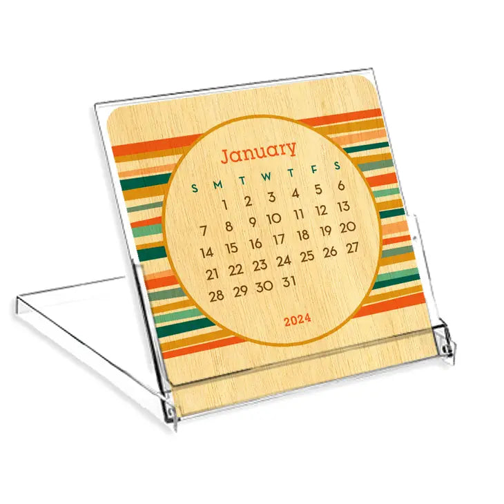 2024 Party Stripes Mini Wood Calendar