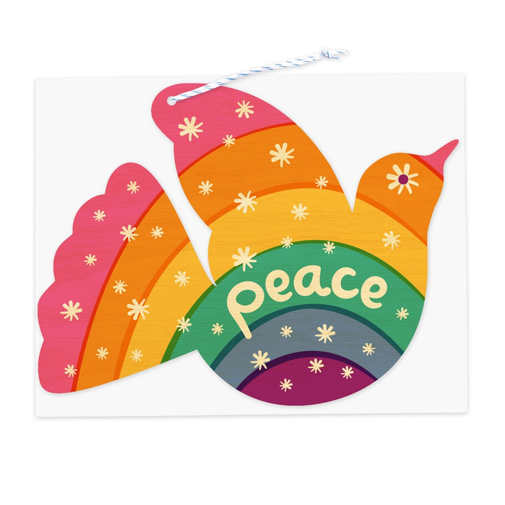 Rainbow Dove Wood Ornament Holiday Card