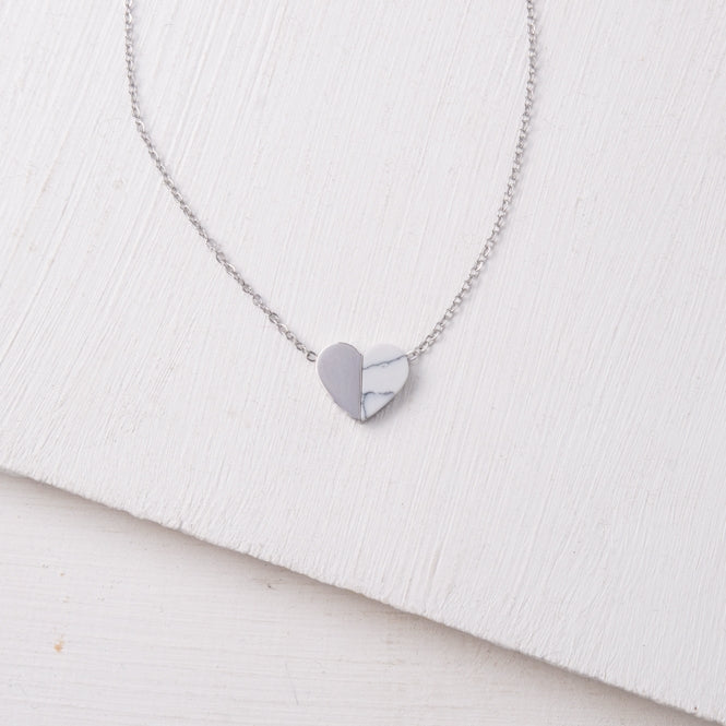 Alexis Silver and Howlite Heart Necklace