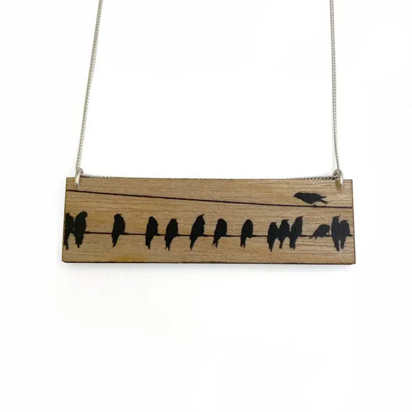 Wood Landscape Crows Necklace