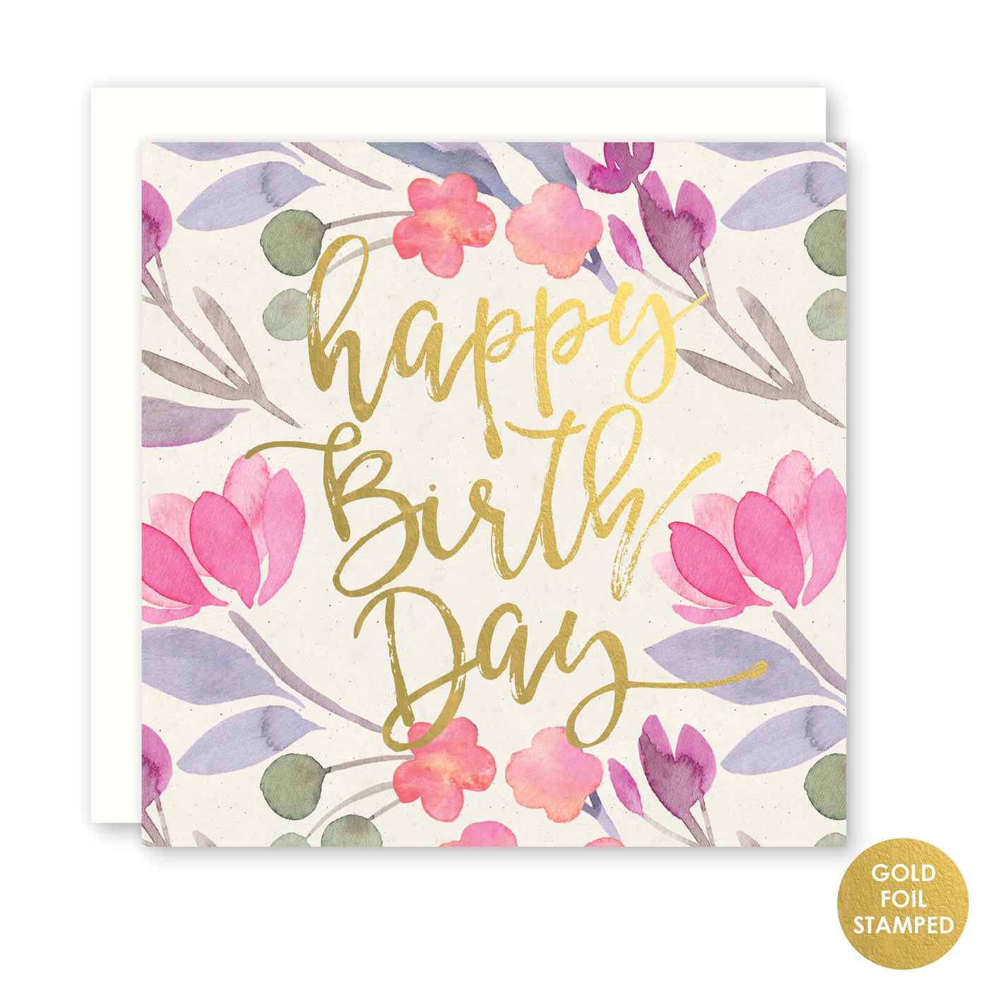 Happy Birthday Card - Watercolor + Gold Foil