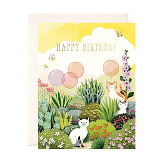 Cats in a Garden Birthday Card