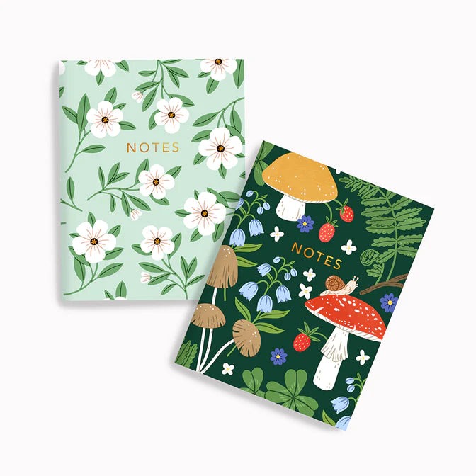 Mushrooms & Minty Floral Pocket Notebook Set