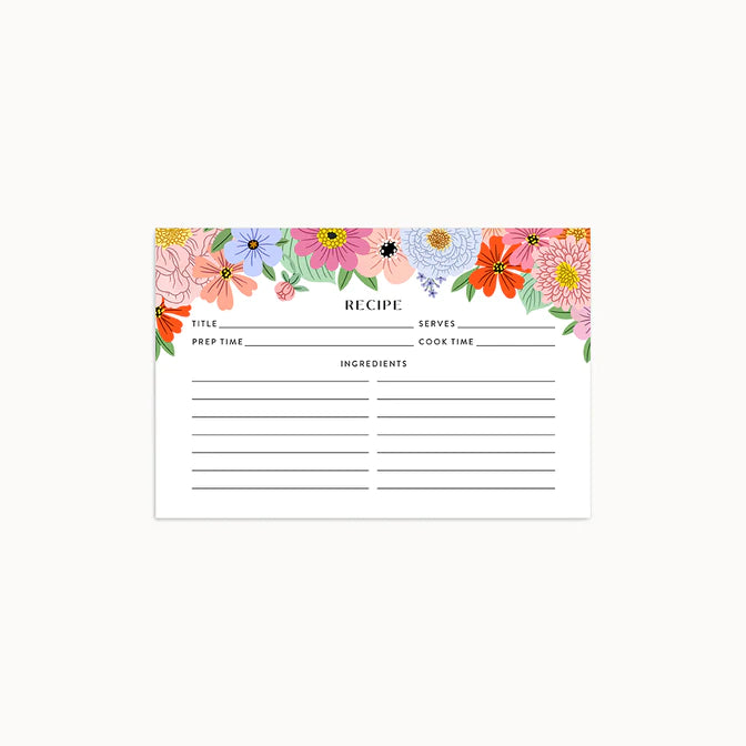 Summer Floral Recipe Cards | Set of 12