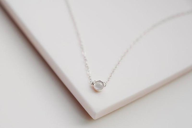Birthstone Gemstone Solitaire Silver Necklace