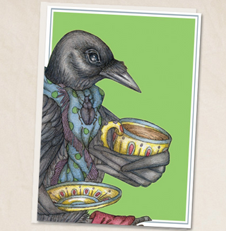 Crow with Tea Greeting Card