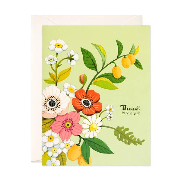 Green Florals Thank You Card