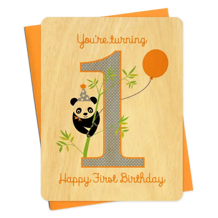 Panda Wood First Birthday Card